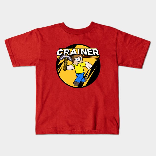 Cartoon of Crainer with Pickaxe Kids T-Shirt by Sketchy